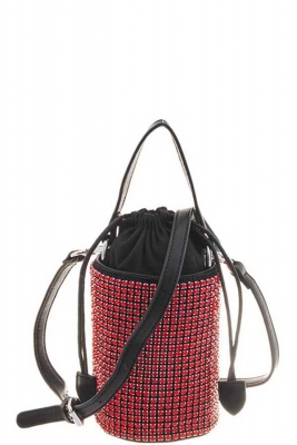Rhinestone Cylinder Drawstring Handle Crossbody Bag 6620 RED